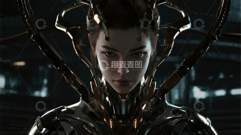 高清大图下载【趣麦麦图】未来科技风格的机械女性角色特写