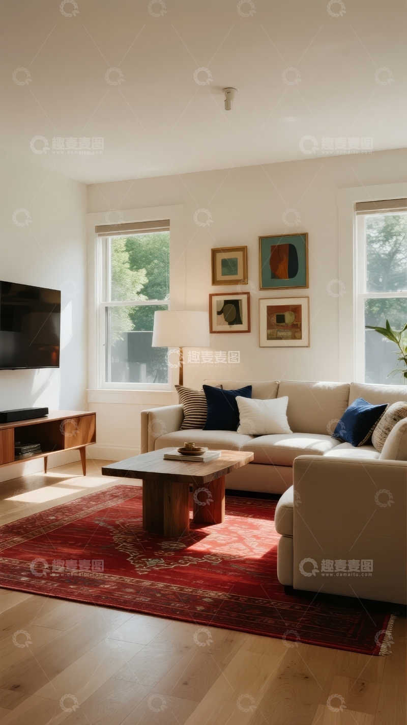高清大图下载【趣麦麦图】现代简约客厅阳光明媚窗边舒适沙发