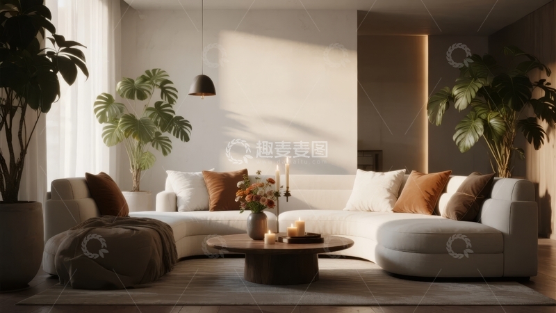高清大图下载【趣麦麦图】现代简约风格客厅布置温馨舒适