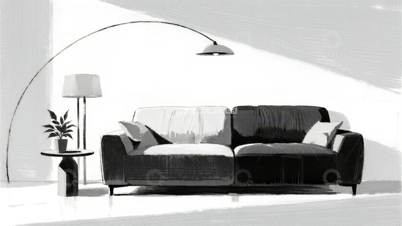 高清大图下载【趣麦麦图】现代简约风格客厅中的沙发与落地灯