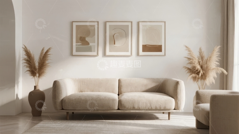 高清大图下载【趣麦麦图】现代简约客厅摆放沙发与装饰画