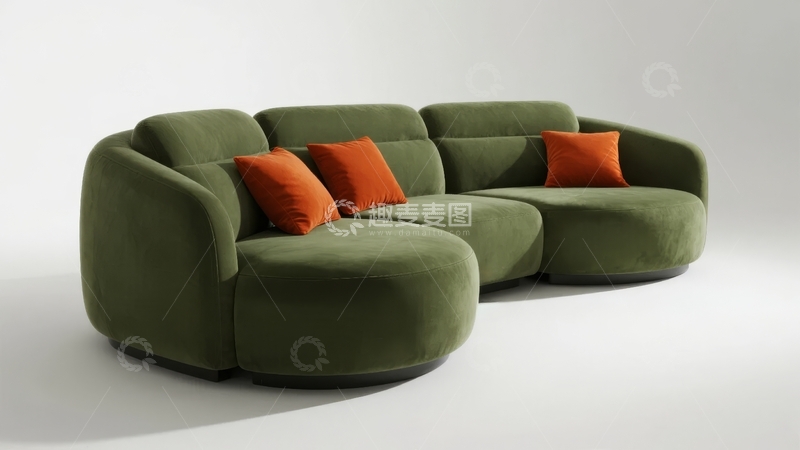 高清大图下载【趣麦麦图】现代绿色弧形沙发配橙色靠垫