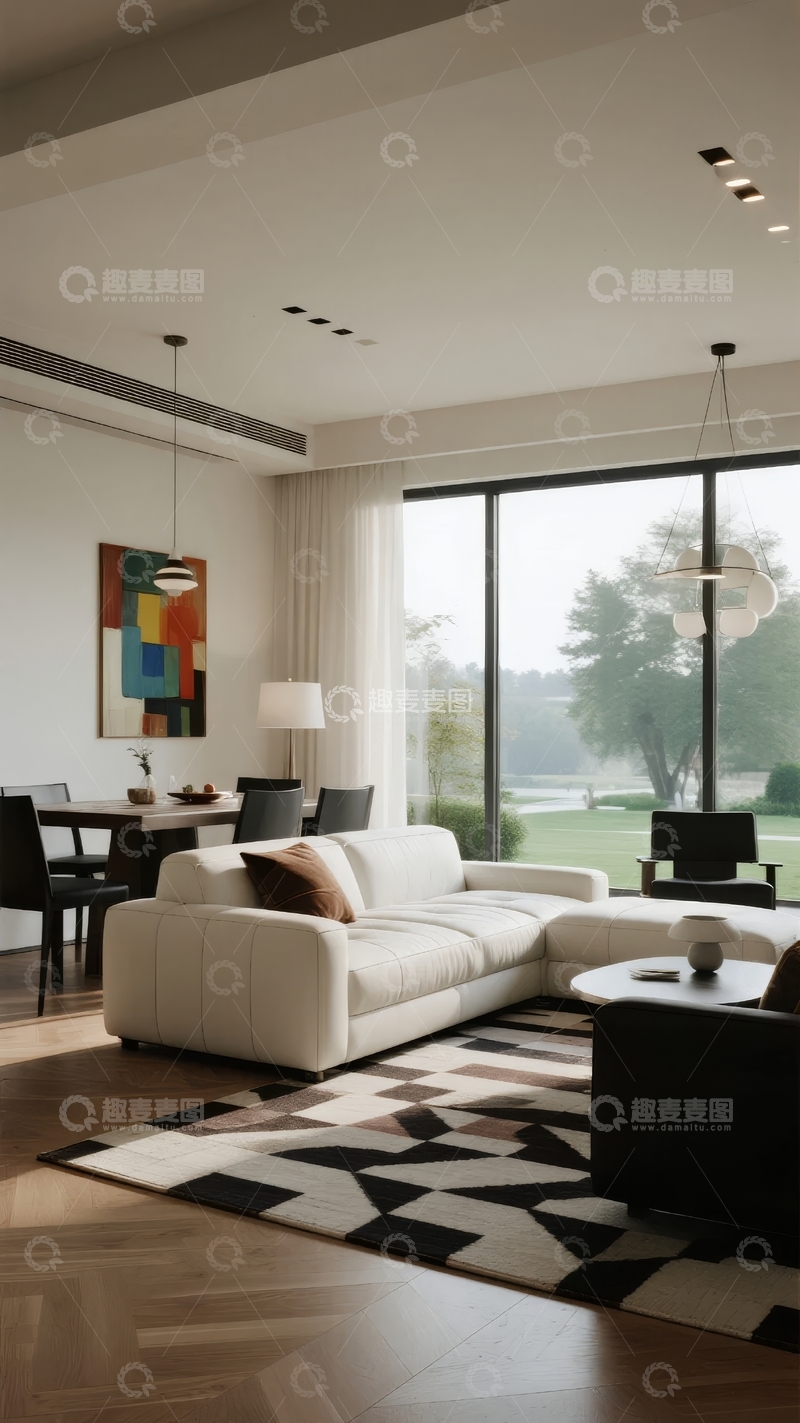 高清大图下载【趣麦麦图】现代简约风格客厅与餐厅空间设计