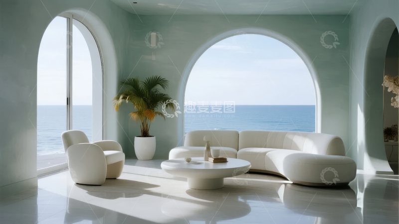 高清大图下载【趣麦麦图】现代客厅设计临海景观沙发茶几
