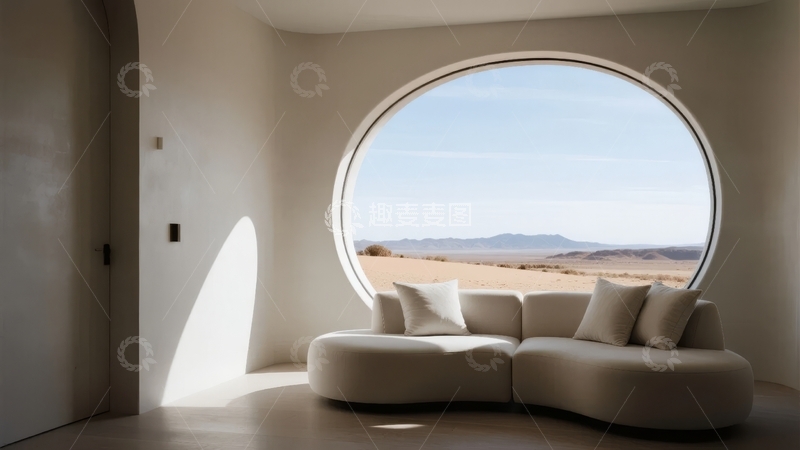 高清大图下载【趣麦麦图】现代室内圆形大窗景观沙发休息区