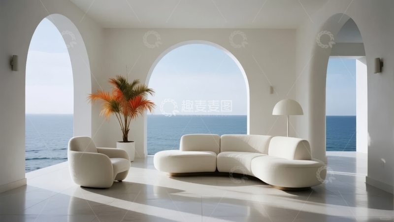 高清大图下载【趣麦麦图】现代简约客厅临海景观沙发组合