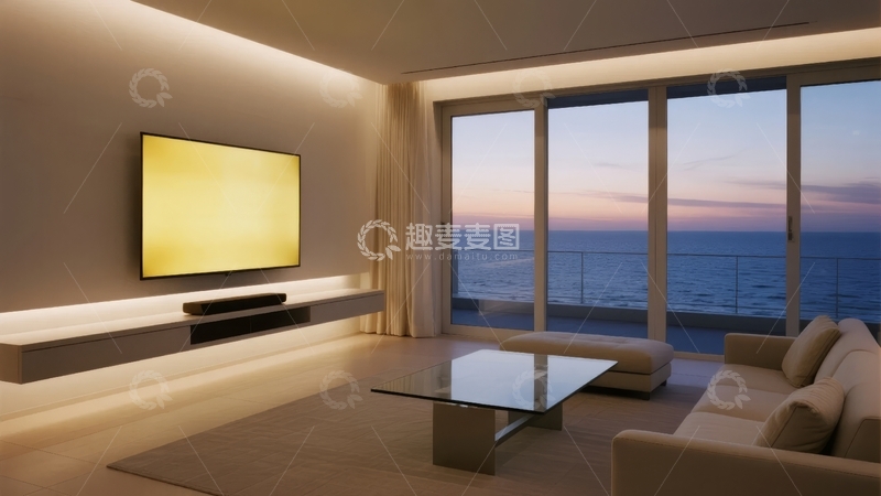 高清大图下载【趣麦麦图】现代客厅海景落地窗设计