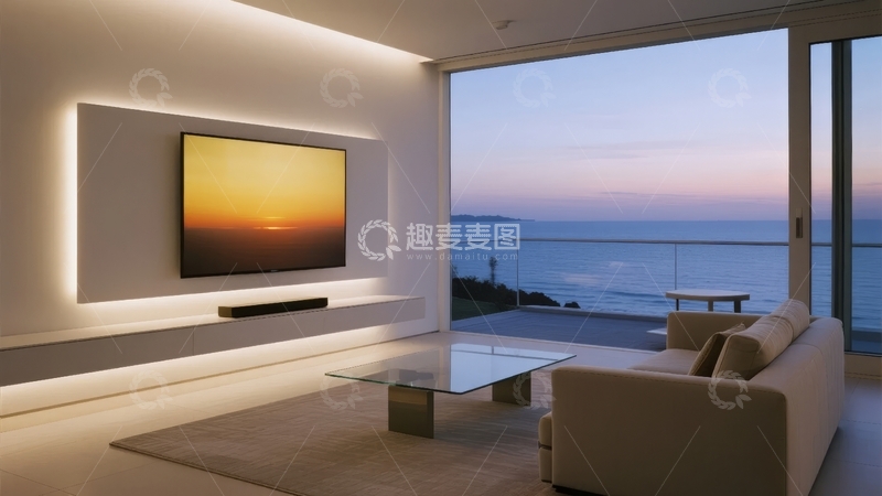 高清大图下载【趣麦麦图】现代客厅室内设计搭配海景视野
