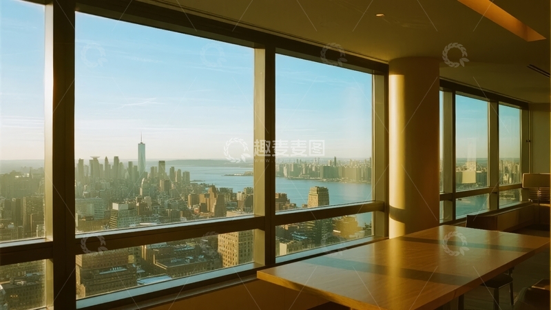 高清大图下载【趣麦麦图】高层办公室窗外城市天际线景观