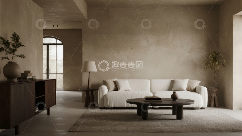高清大图下载【趣麦麦图】现代简约风格客厅布置以白色沙发和木质家具为主