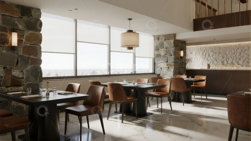 高清大图下载【趣麦麦图】现代餐厅内部设计展示宽敞明亮的用餐区