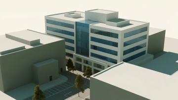 现代多层办公楼建筑群鸟瞰图