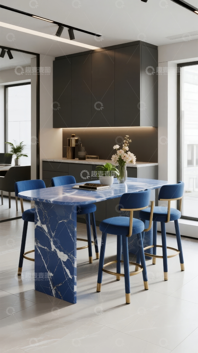 高清大图下载【趣麦麦图】现代简约风格厨房与餐厅一体化设计