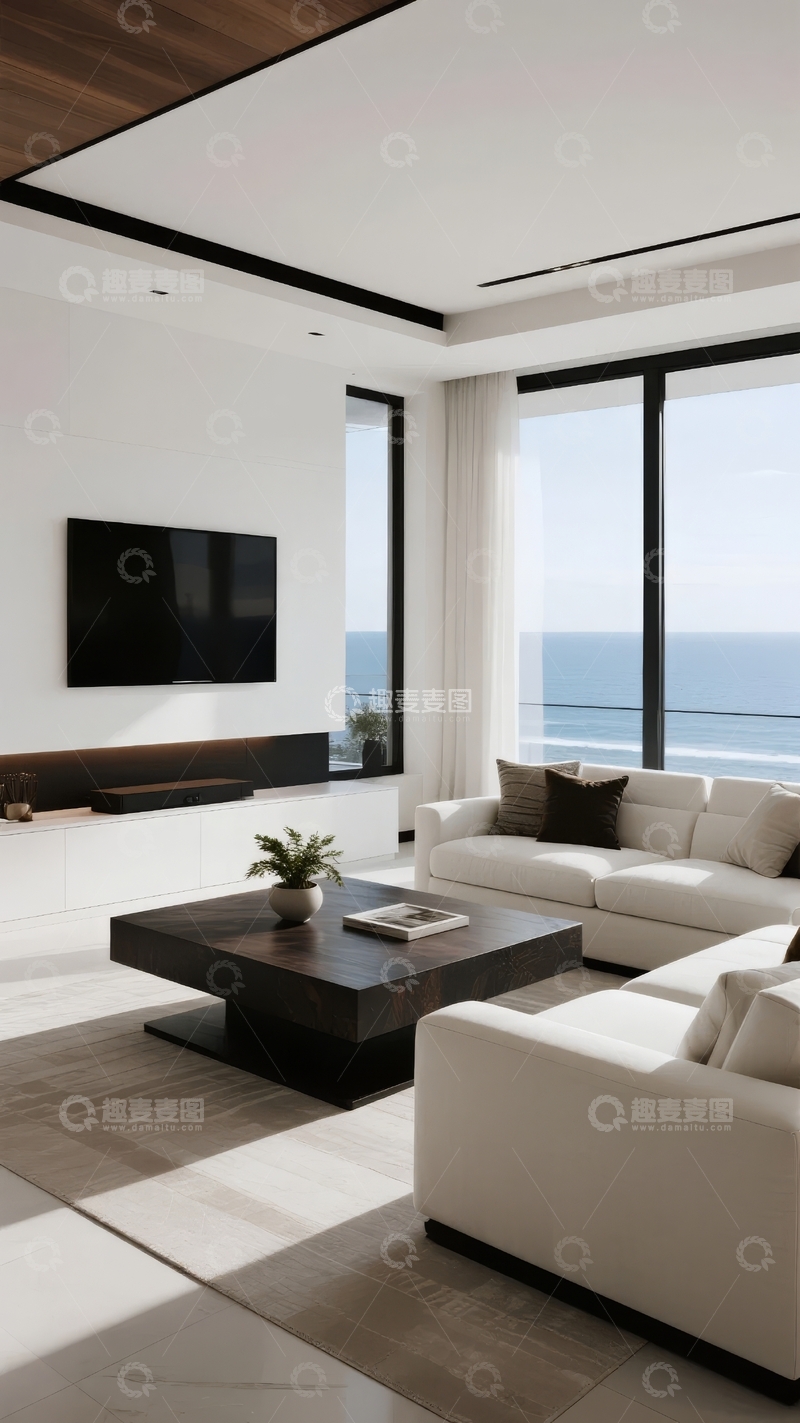 高清大图下载【趣麦麦图】现代客厅设计简约时尚配以海景视野