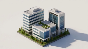 现代风格的多层办公楼建筑群模型