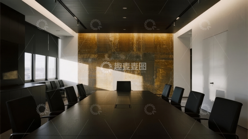 高清大图下载【趣麦麦图】现代会议室长桌与光影交错的墙面设计