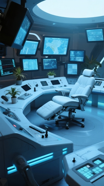 未来科技风格的控制室内部场景