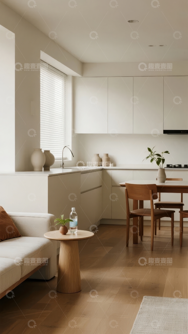 高清大图下载【趣麦麦图】现代简约风格厨房与用餐区一体化设计