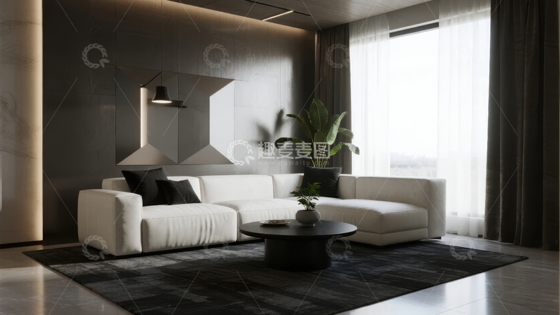 高清大图下载【趣麦麦图】现代简约风格客厅设计以黑白为主色调