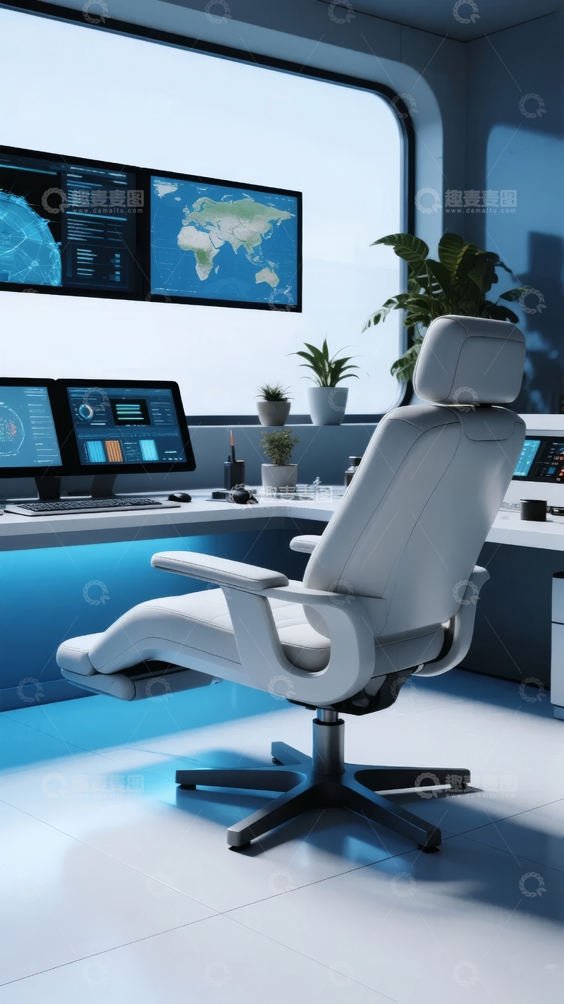 高清大图下载【趣麦麦图】现代化控制室配备高科技显示屏和舒适座椅
