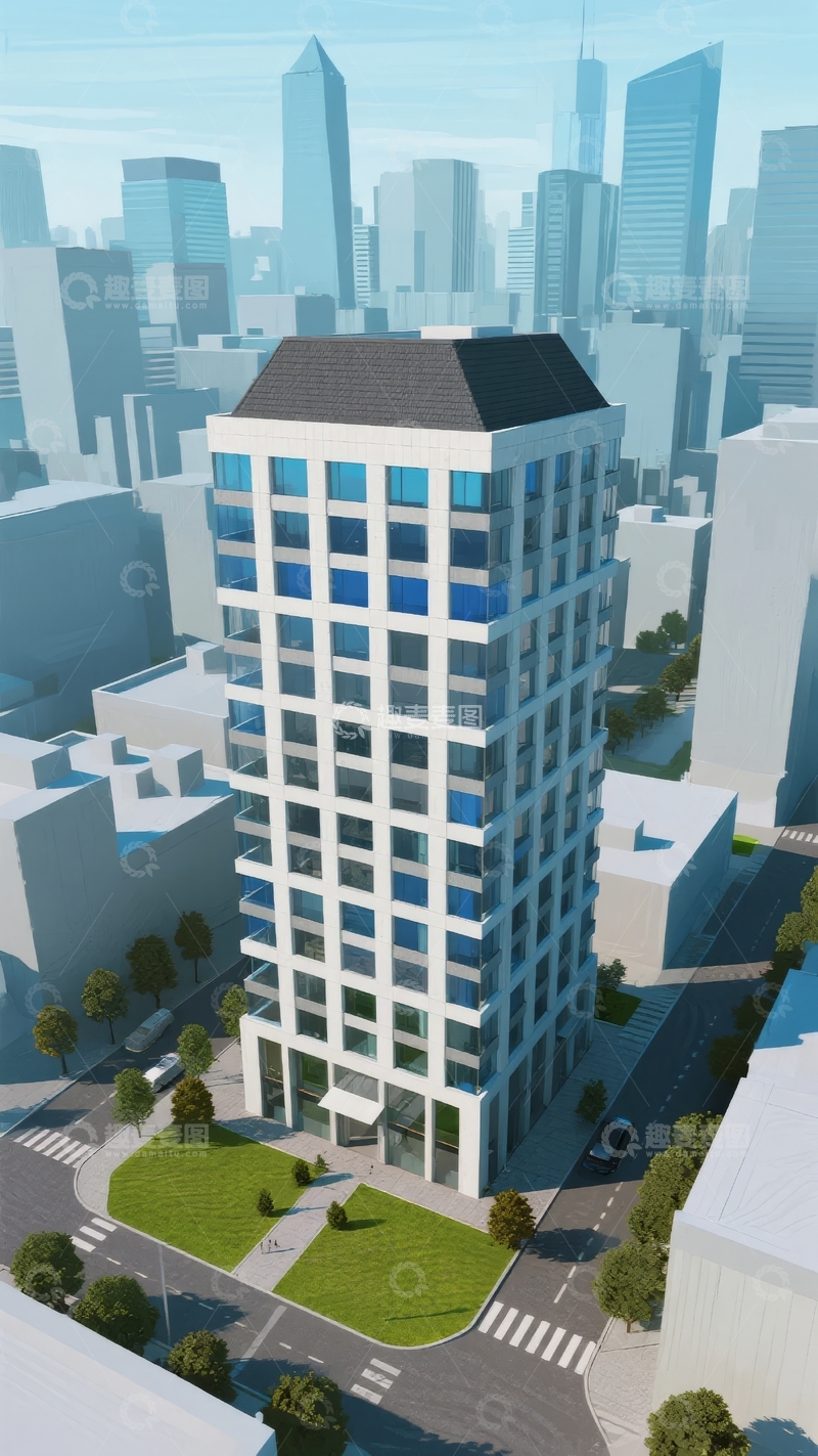 高清大图下载【趣麦麦图】现代高层建筑矗立于城市天际线之中