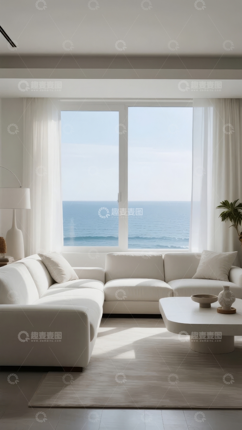 高清大图下载【趣麦麦图】现代客厅海景视角简约舒适家居设计