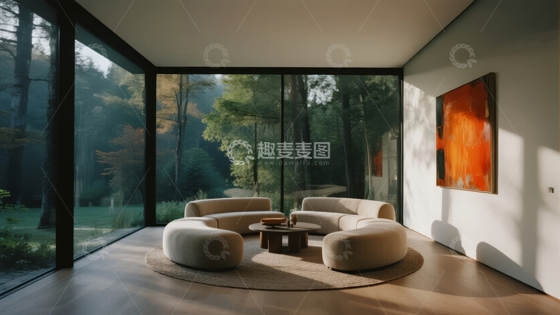 高清大图下载【趣麦麦图】现代客厅室内设计大面积落地窗景观