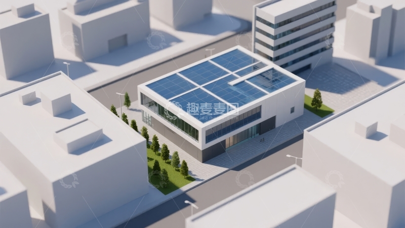 高清大图下载【趣麦麦图】现代建筑群中的太阳能屋顶设计模型