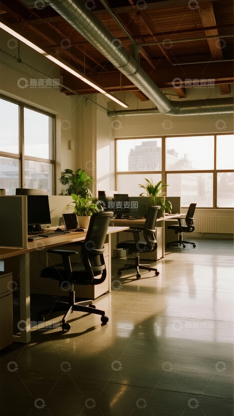 高清大图下载【趣麦麦图】宽敞明亮的开放式办公室内景