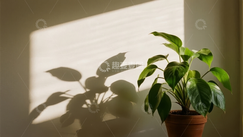 高清大图下载【趣麦麦图】室内绿植在光影下的静谧景象