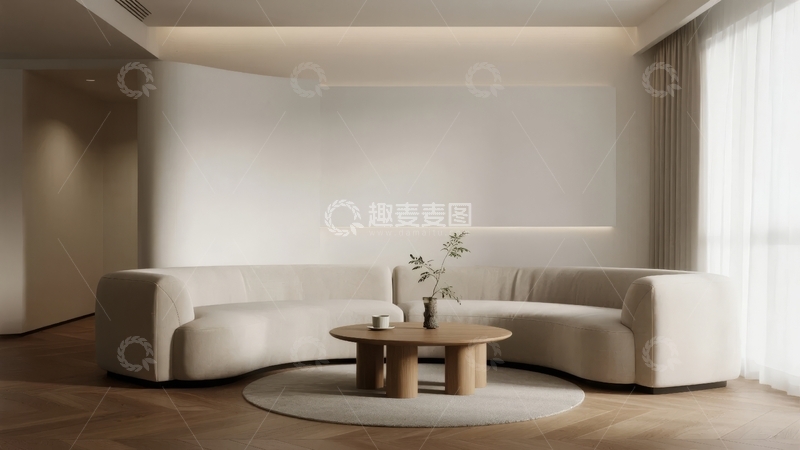 高清大图下载【趣麦麦图】现代简约客厅设计白色沙发与木质茶几