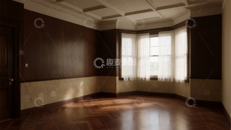 高清大图下载【趣麦麦图】空旷房间内阳光透过窗户洒在木地板上