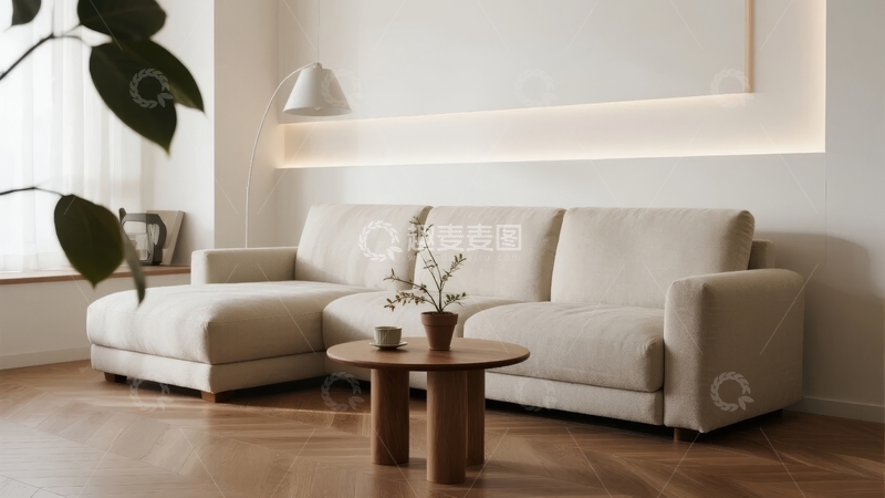 高清大图下载【趣麦麦图】现代简约风格客厅沙发与木质茶几组合