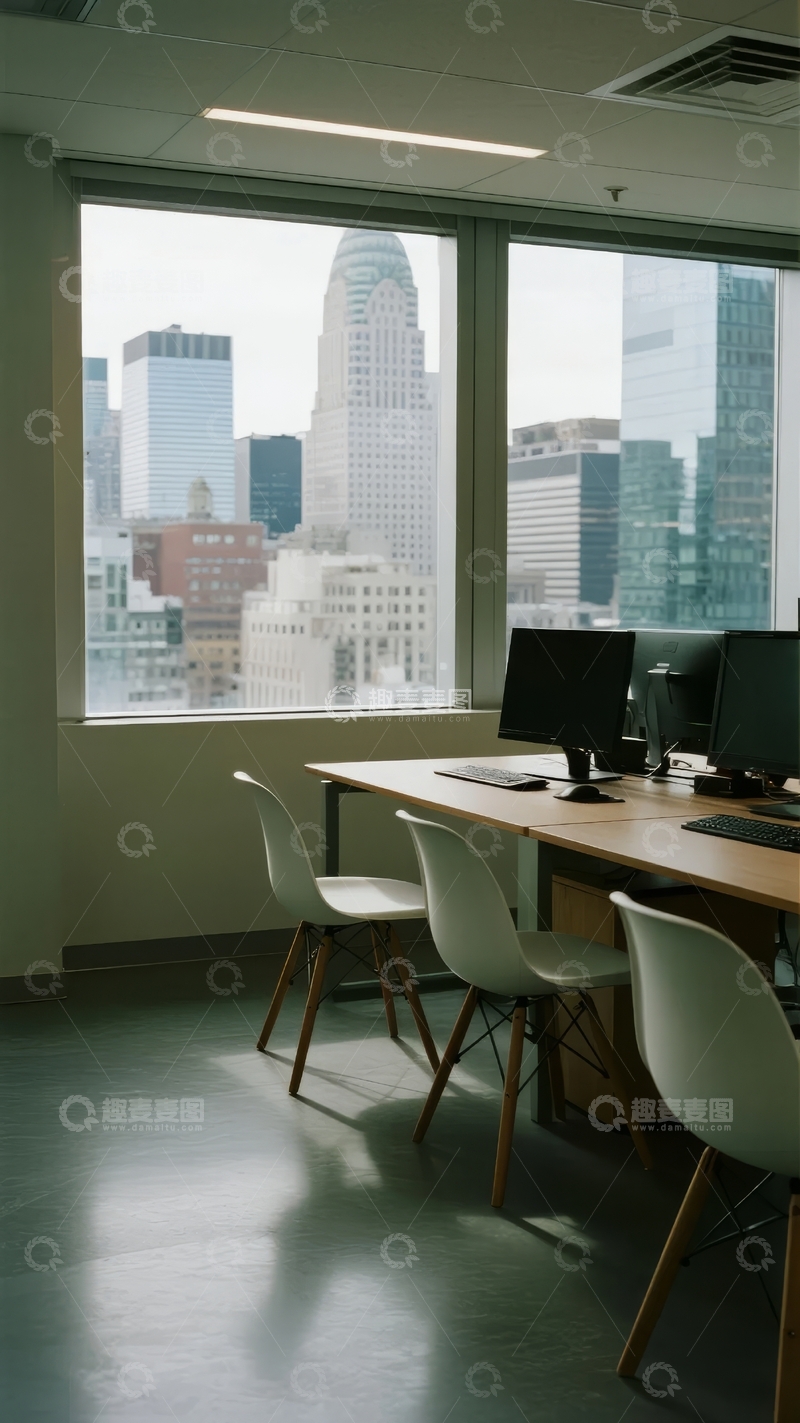 高清大图下载【趣麦麦图】办公室窗边工作区城市景观