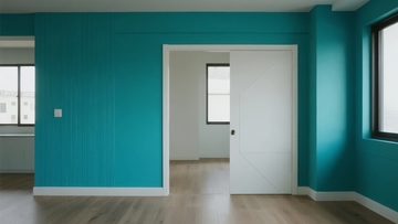 现代简约风格的蓝绿色墙面室内空间