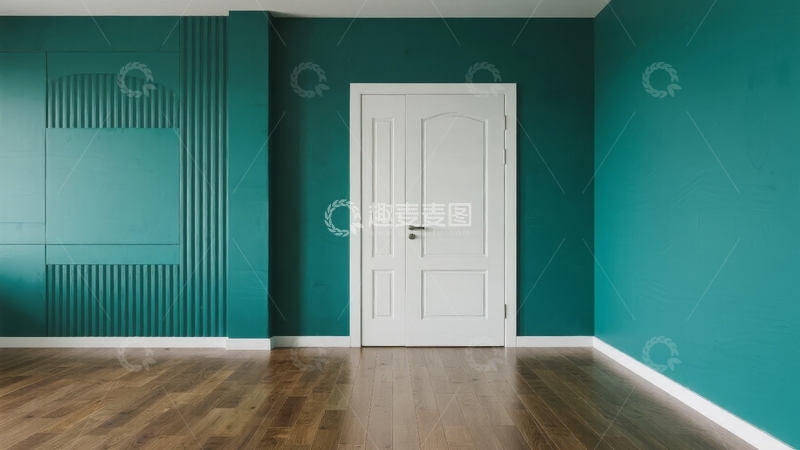 高清大图下载【趣麦麦图】现代简约风格的室内空间墙面为青绿色门为白色