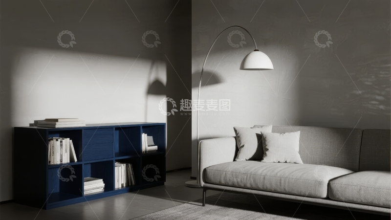 高清大图下载【趣麦麦图】现代简约风格客厅沙发与蓝色储物柜组合