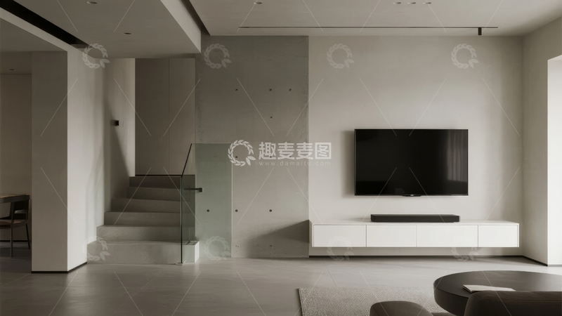 高清大图下载【趣麦麦图】现代简约风格客厅电视墙与楼梯设计
