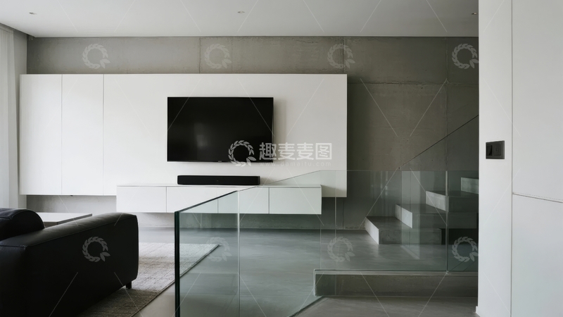 高清大图下载【趣麦麦图】现代简约风格客厅电视墙与楼梯设计
