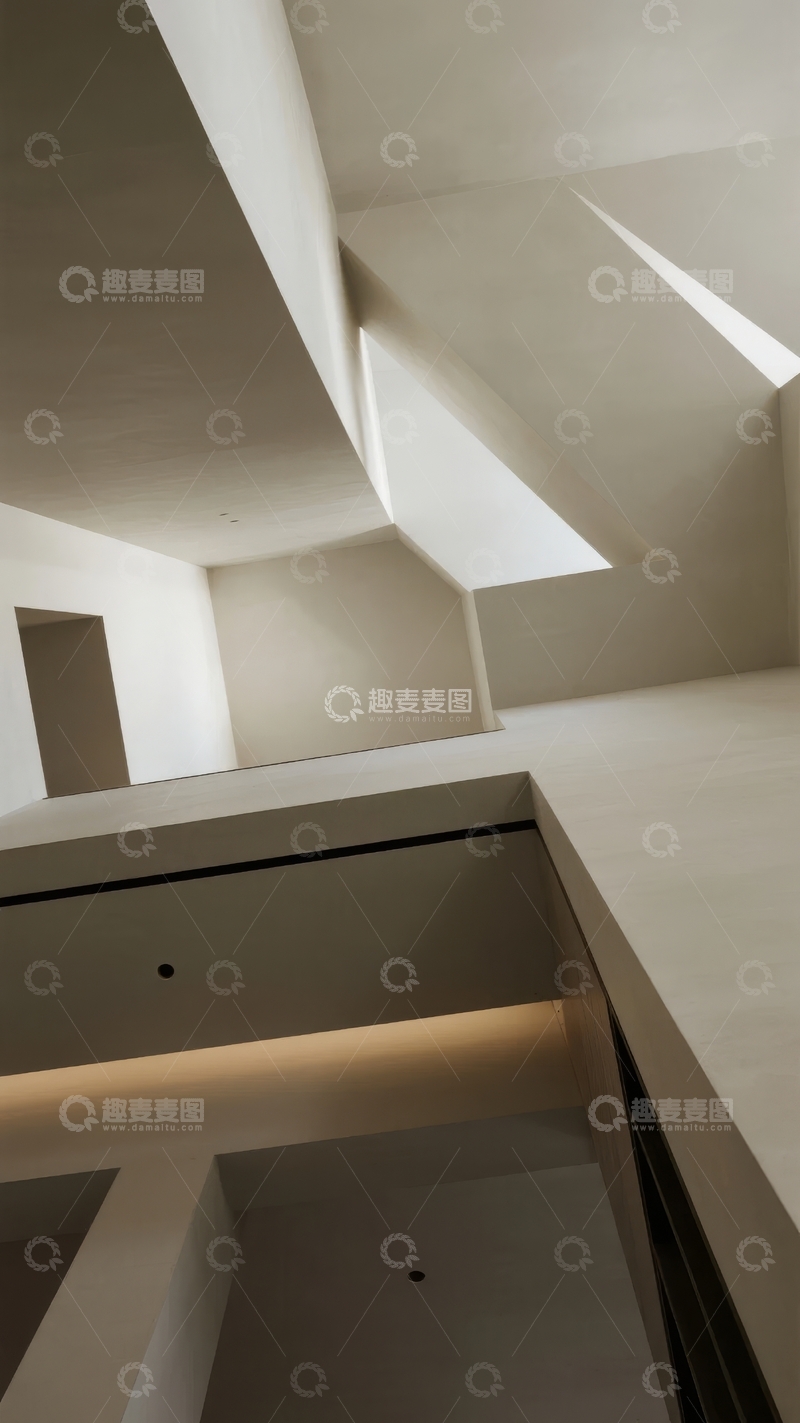 高清大图下载【趣麦麦图】现代建筑内部几何线条与光影交错的抽象视角