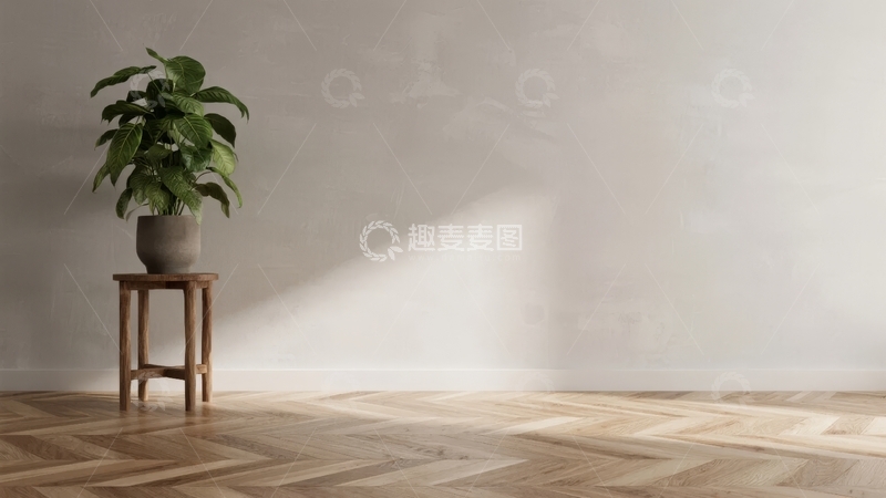 高清大图下载【趣麦麦图】室内一角绿植置于木质小桌旁