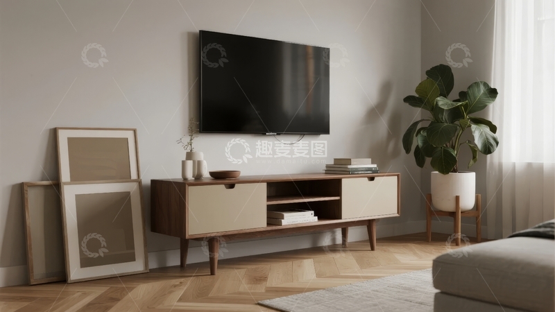 高清大图下载【趣麦麦图】现代简约客厅电视柜与装饰画摆设