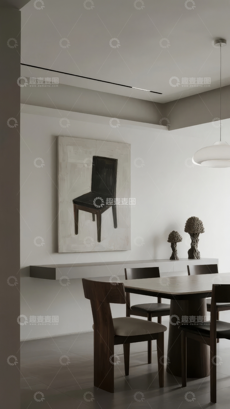 高清大图下载【趣麦麦图】现代简约风格餐厅墙面挂画与餐桌椅组合