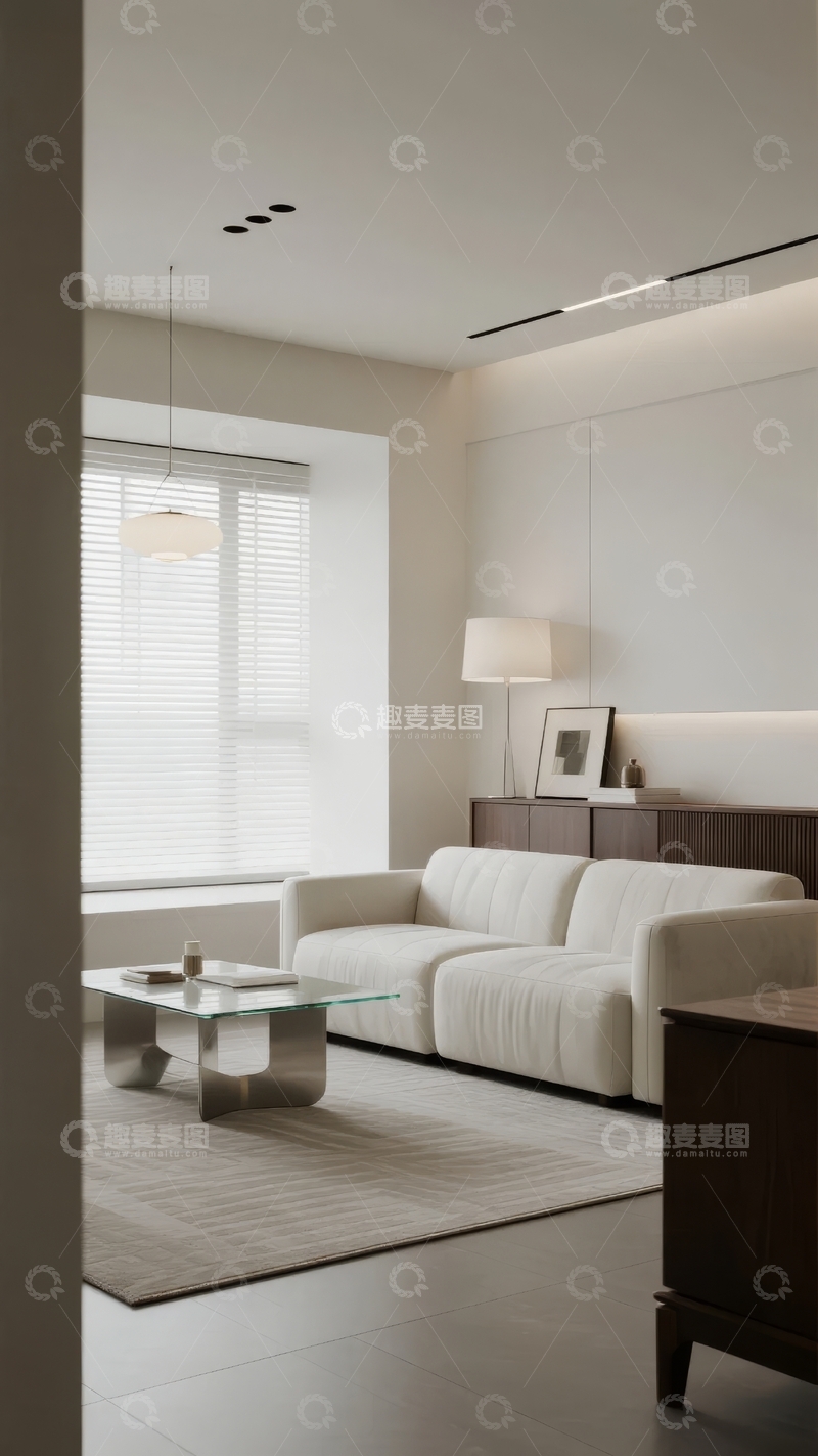 高清大图下载【趣麦麦图】现代简约风格客厅设计白色沙发与大面积窗户