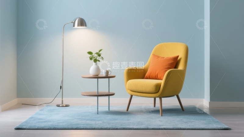 高清大图下载【趣麦麦图】现代简约风格客厅角落摆放黄色扶手椅