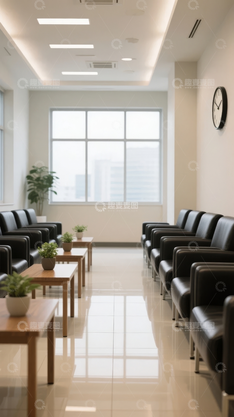 高清大图下载【趣麦麦图】现代办公室等候区宽敞明亮设有沙发和绿植