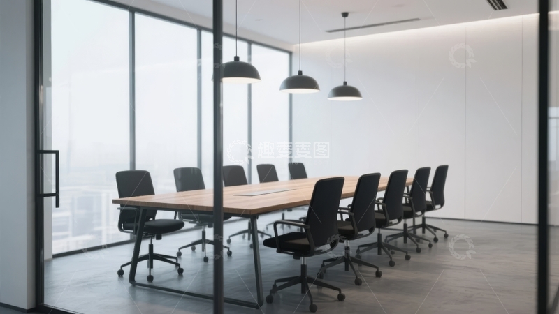 高清大图下载【趣麦麦图】现代会议室配备长桌和多把办公椅