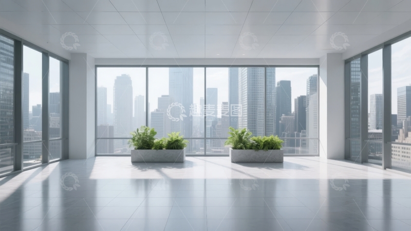 高清大图下载【趣麦麦图】现代办公室全景窗外城市景观