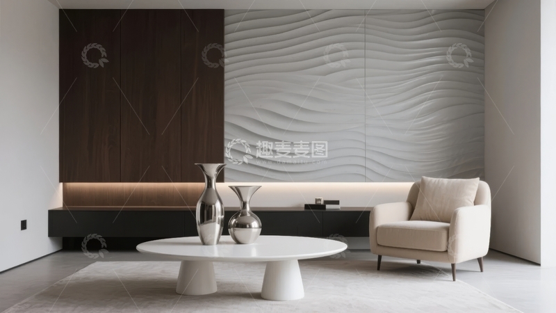 高清大图下载【趣麦麦图】现代简约客厅设计墙面纹理独特家具摆放优雅
