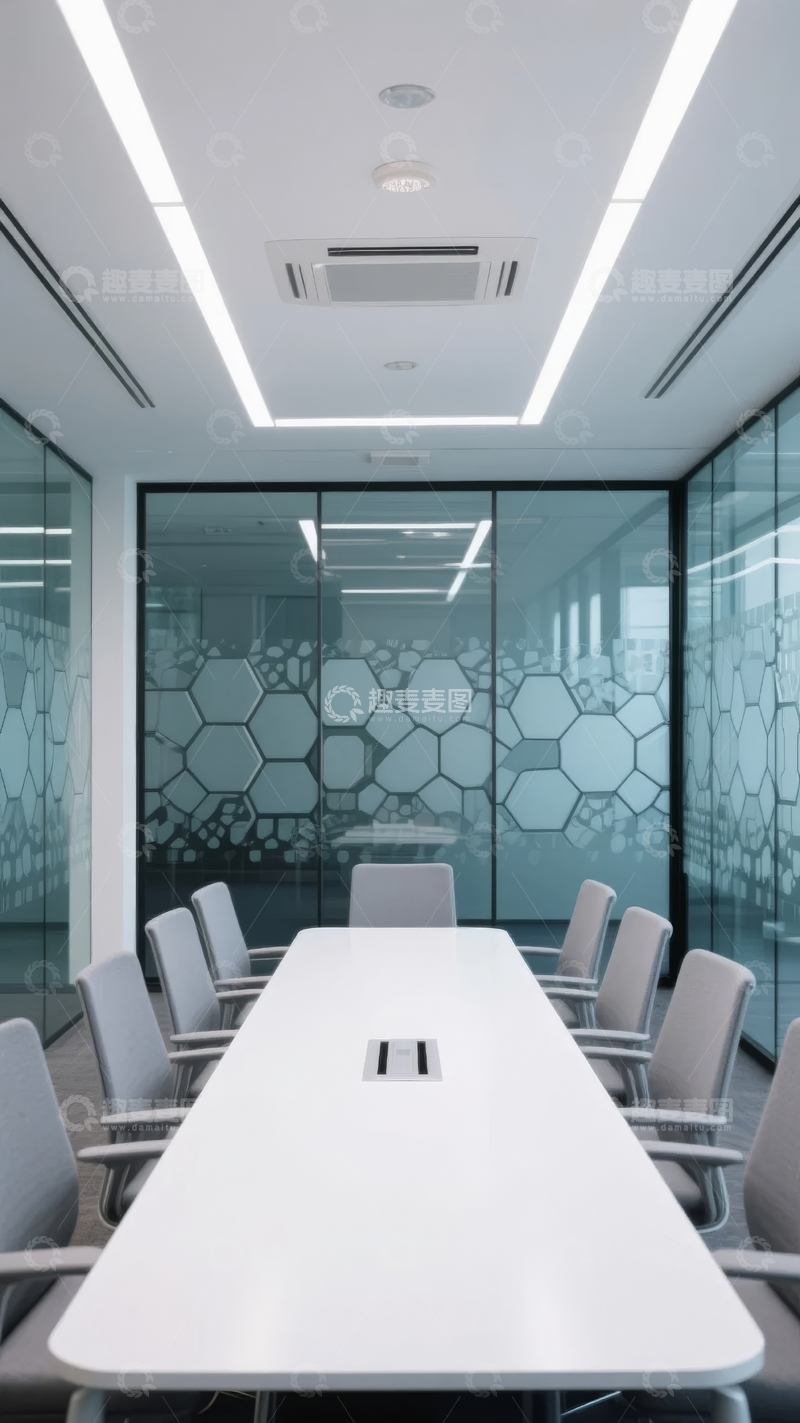 高清大图下载【趣麦麦图】现代会议室配备长桌和玻璃隔断